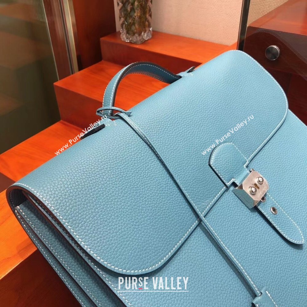 Hermes Sac a Depeches 38 Briefcase in Togo Leather Blue 2024(Full Handmade) (XYA-24082105)