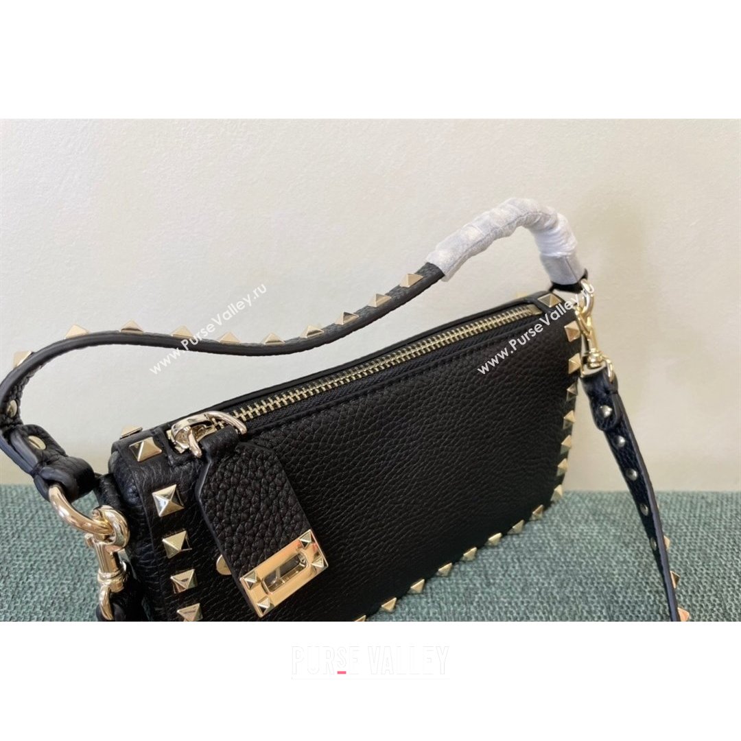 Valentino Small Rockstud Grainy Calfskin Crossbody Bag Black 2021 5500 (JD-21090940)