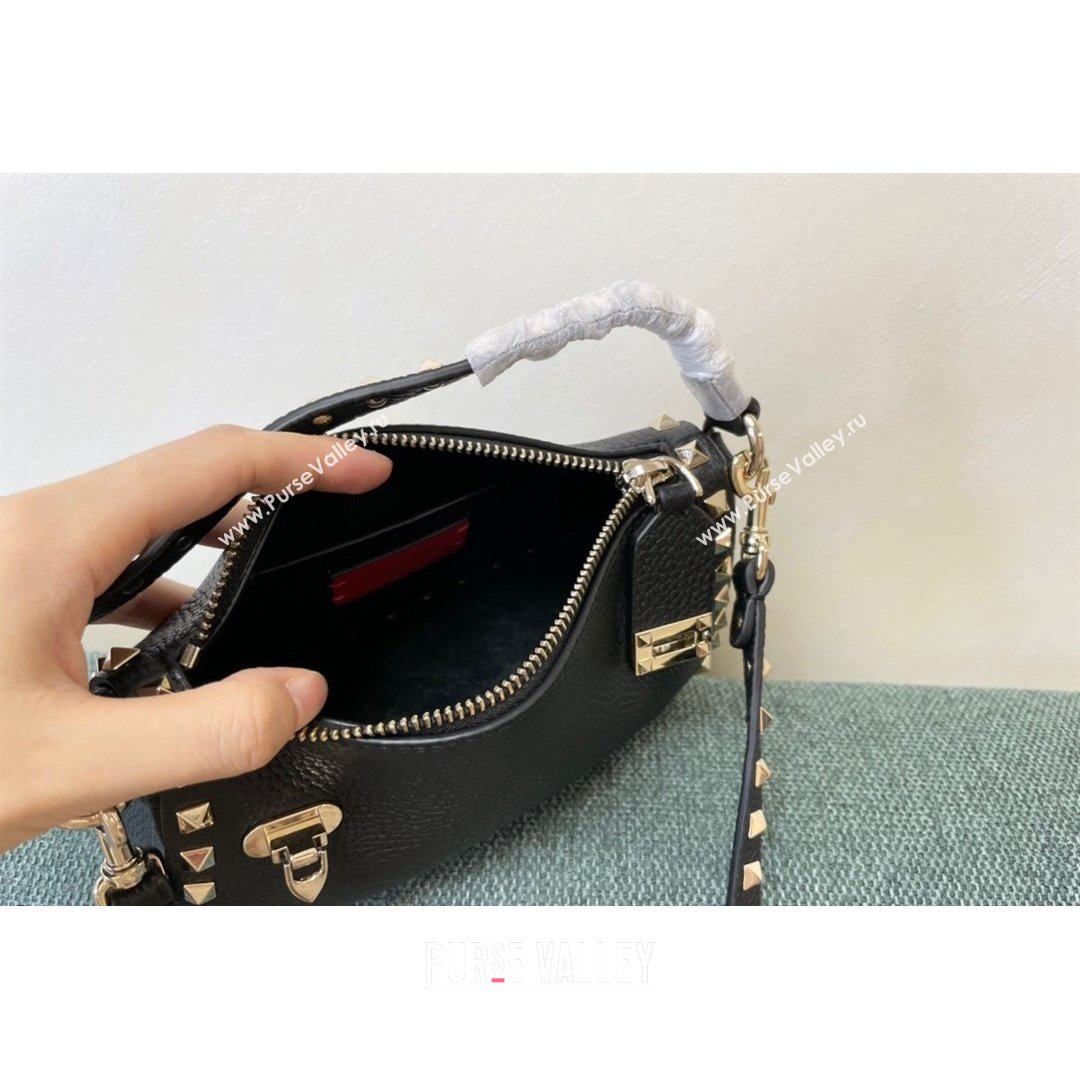 Valentino Small Rockstud Grainy Calfskin Crossbody Bag Black 2021 5500 (JD-21090940)