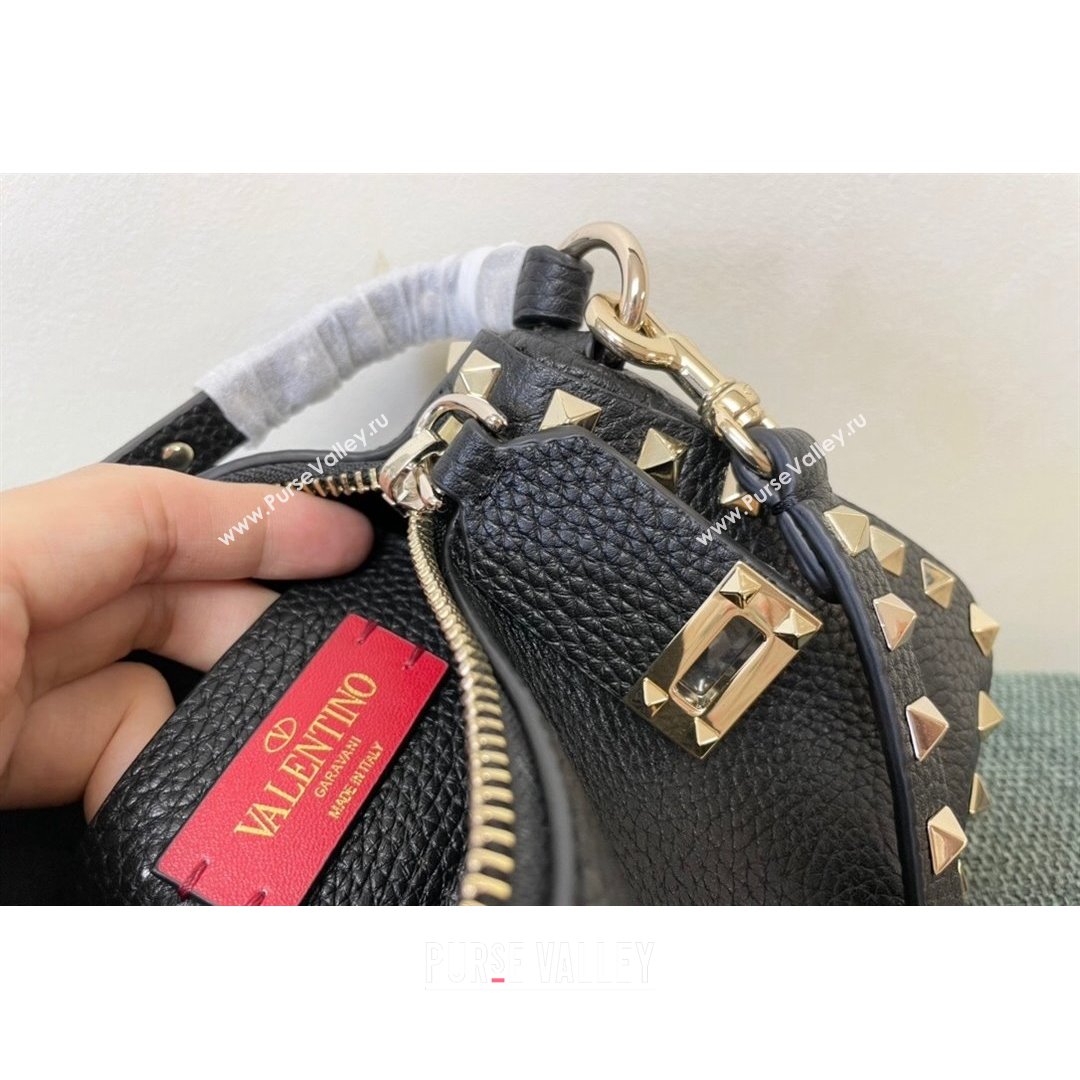 Valentino Small Rockstud Grainy Calfskin Crossbody Bag Black 2021 5500 (JD-21090940)