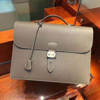 Hermes Sac a Depeches 38 Briefcase in Togo Leather Etoupe 2024(Full Handmade) (XYA-24082106)