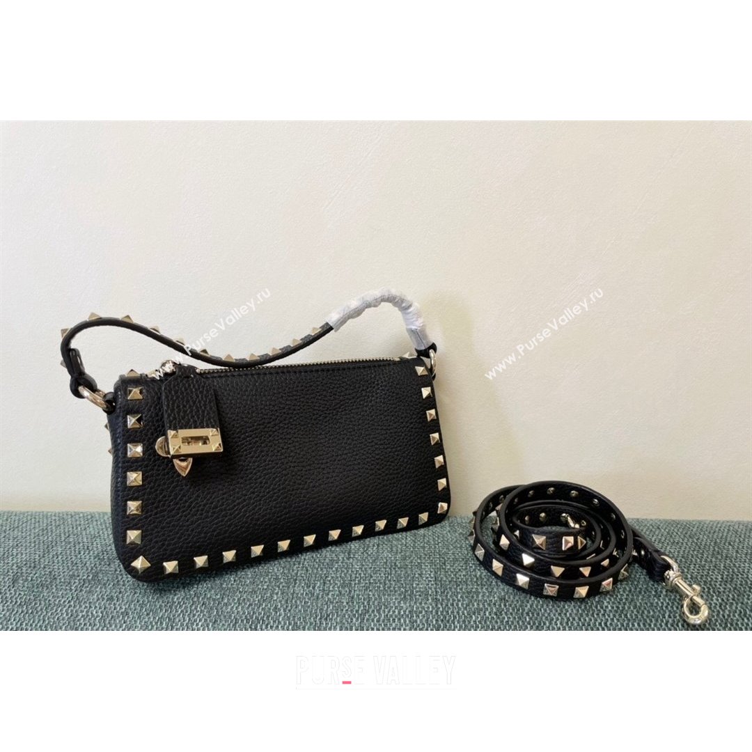 Valentino Small Rockstud Grainy Calfskin Crossbody Bag Black 2021 5500 (JD-21090940)