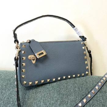 Valentino Small Rockstud Grainy Calfskin Crossbody Bag Blue 2021 5500 (JD-21090943)