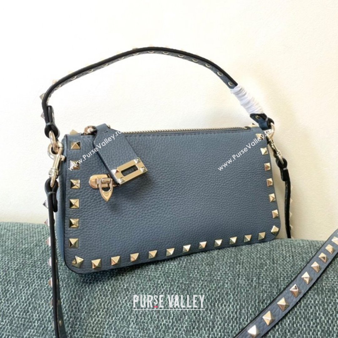 Valentino Small Rockstud Grainy Calfskin Crossbody Bag Blue 2021 5500 (JD-21090943)