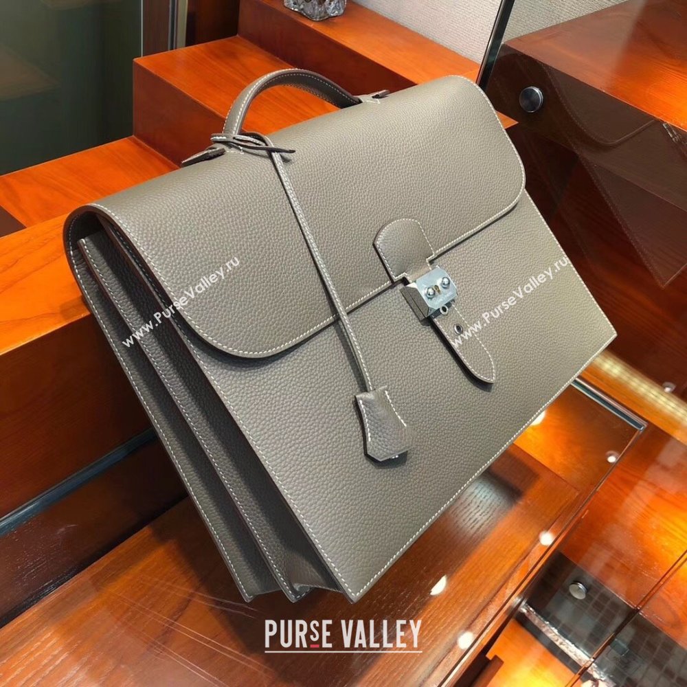 Hermes Sac a Depeches 38 Briefcase in Togo Leather Etoupe 2024(Full Handmade) (XYA-24082106)