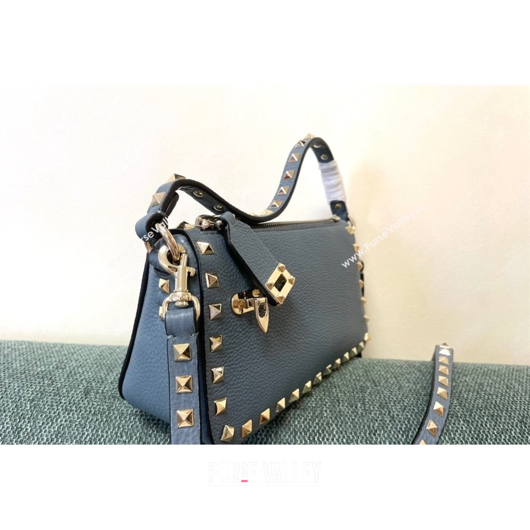 Valentino Small Rockstud Grainy Calfskin Crossbody Bag Blue 2021 5500 (JD-21090943)