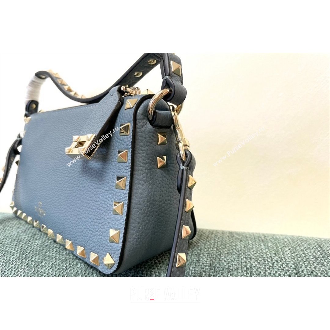 Valentino Small Rockstud Grainy Calfskin Crossbody Bag Blue 2021 5500 (JD-21090943)