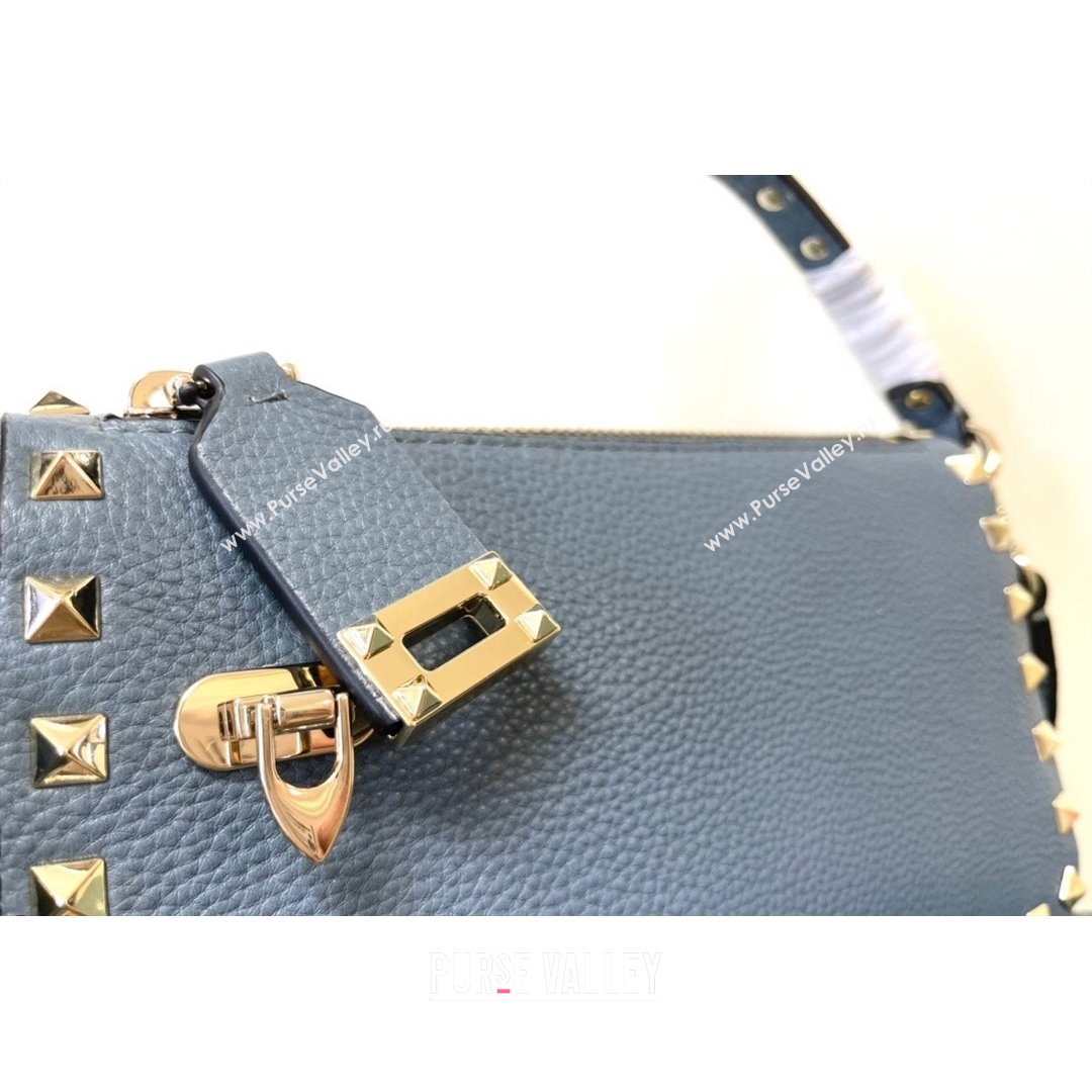 Valentino Small Rockstud Grainy Calfskin Crossbody Bag Blue 2021 5500 (JD-21090943)