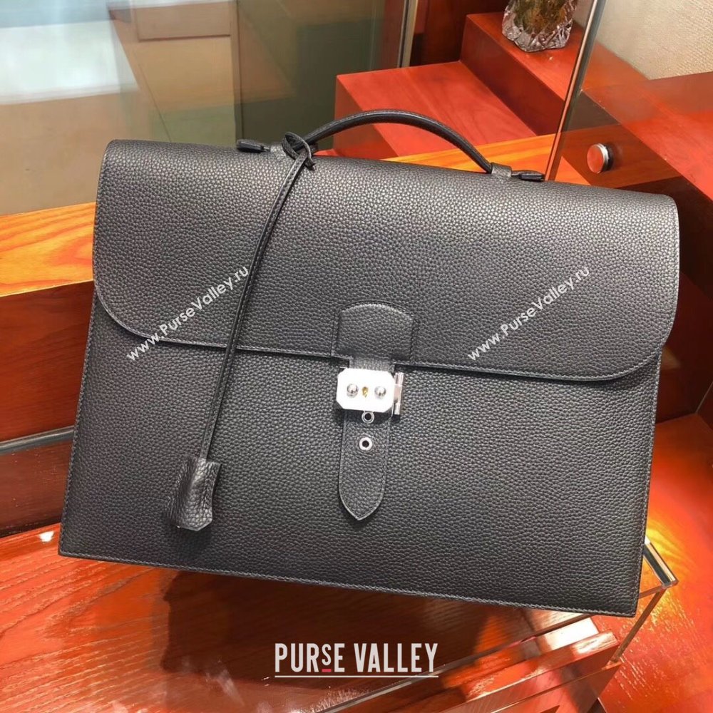 Hermes Sac a Depeches 38 Briefcase in Togo Leather Black 2024(Full Handmade) (XYA-24082107)