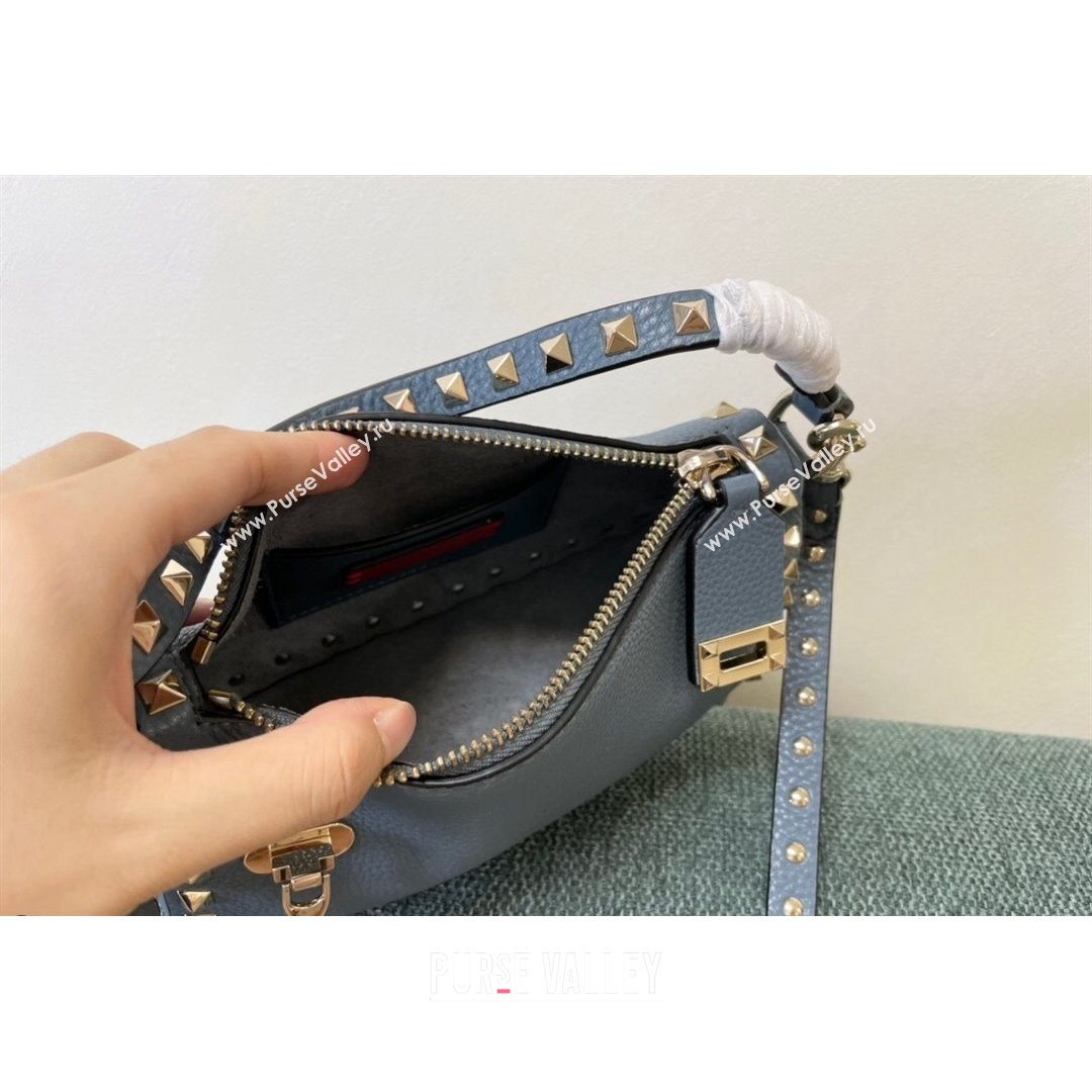 Valentino Small Rockstud Grainy Calfskin Crossbody Bag Blue 2021 5500 (JD-21090943)