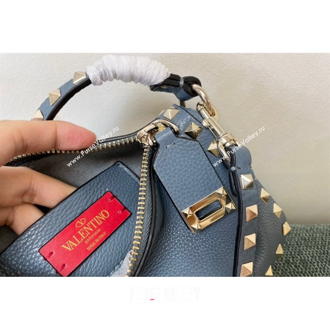 Valentino Small Rockstud Grainy Calfskin Crossbody Bag Blue 2021 5500 (JD-21090943)