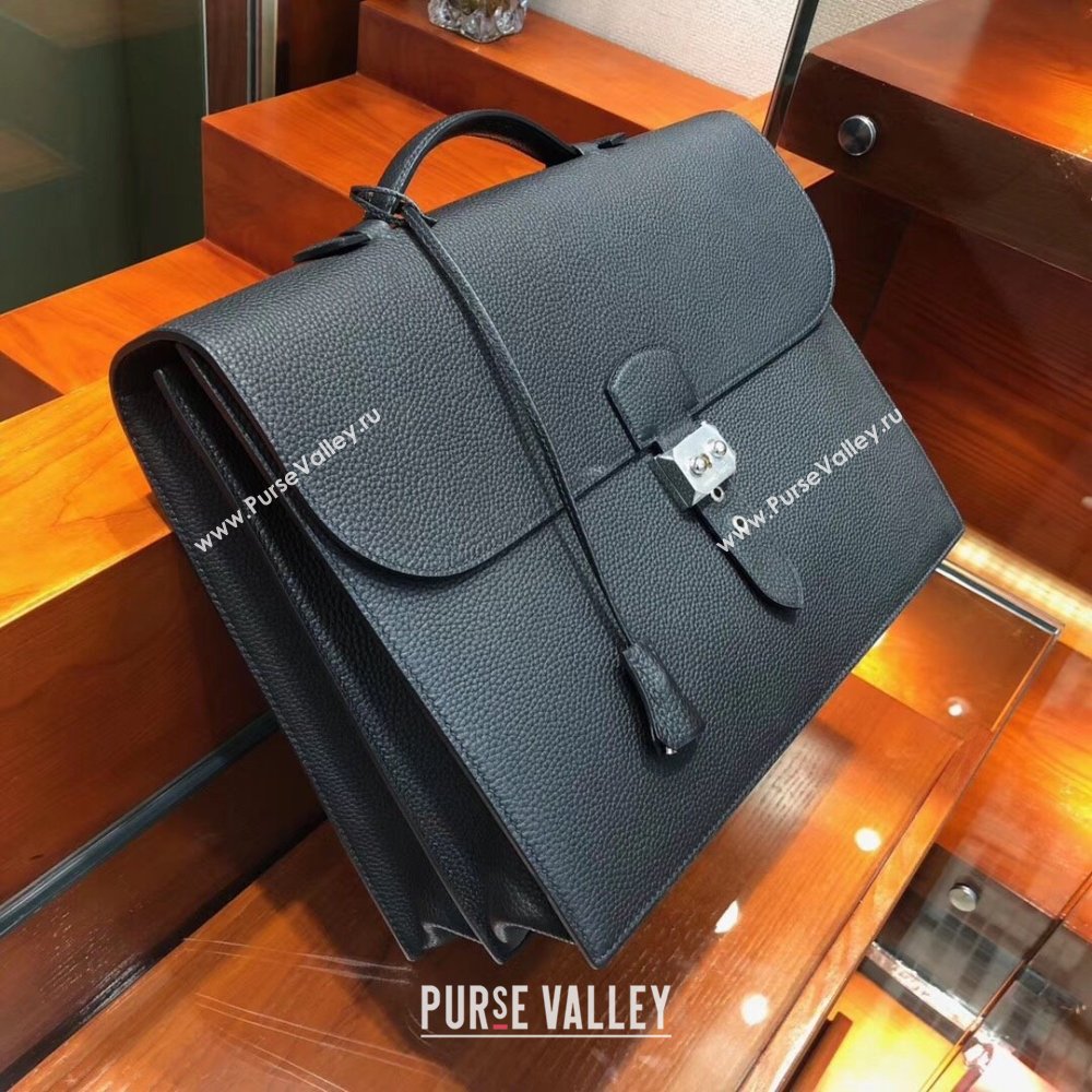 Hermes Sac a Depeches 38 Briefcase in Togo Leather Black 2024(Full Handmade) (XYA-24082107)