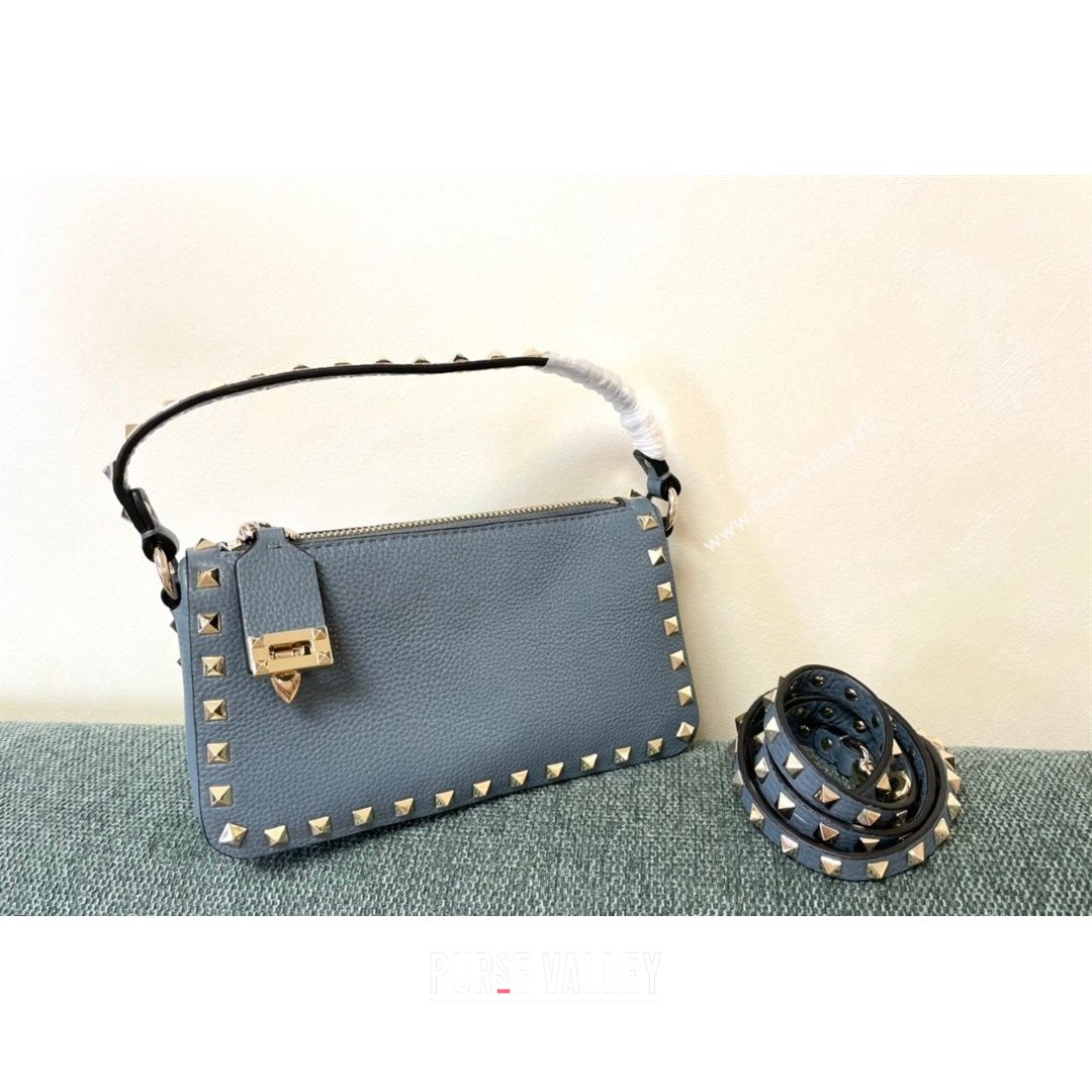 Valentino Small Rockstud Grainy Calfskin Crossbody Bag Blue 2021 5500 (JD-21090943)
