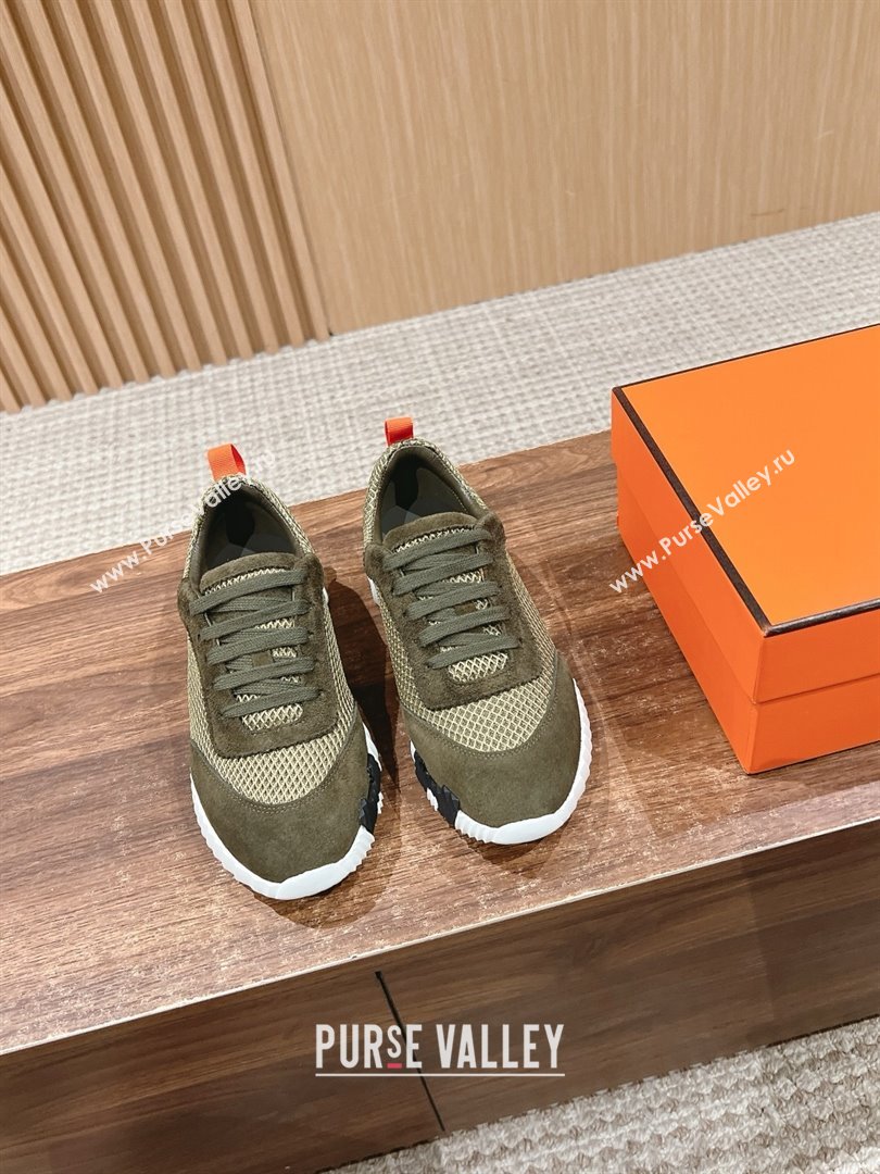 Hermes Bouncing Sneakers in Mesh and Suede Green/Orange 2025 (MD-25020802)