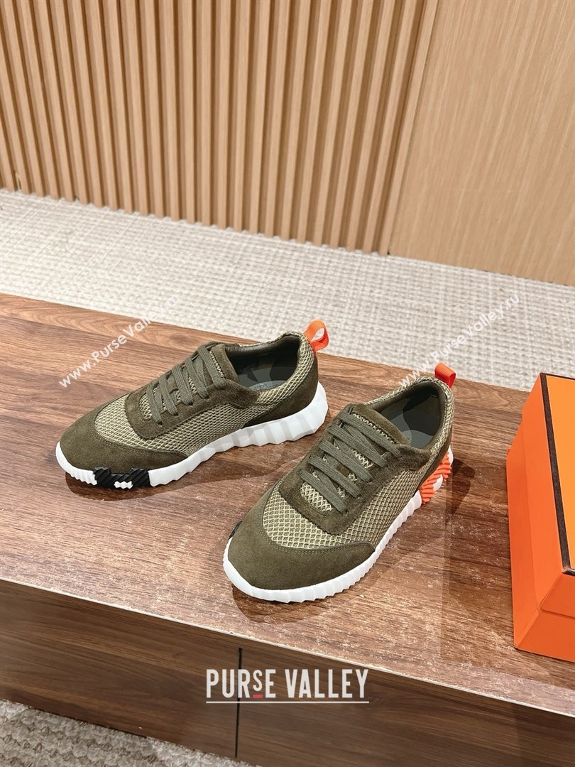 Hermes Bouncing Sneakers in Mesh and Suede Green/Orange 2025 (MD-25020802)
