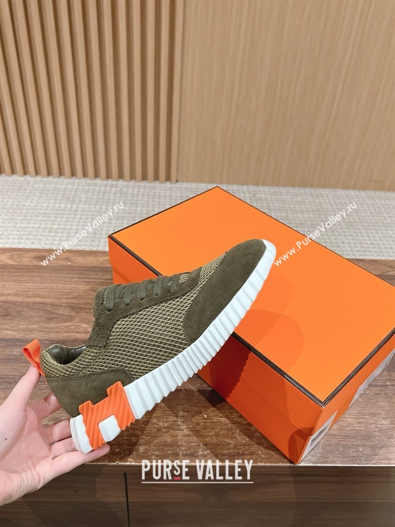 Hermes Bouncing Sneakers in Mesh and Suede Green/Orange 2025 (MD-25020802)