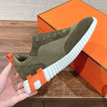 Hermes Bouncing Sneakers in Mesh and Suede Green/Orange 2025 (MD-25020802)