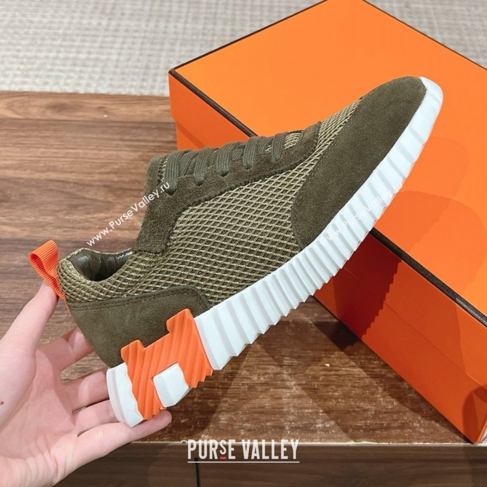 Hermes Bouncing Sneakers in Mesh and Suede Green/Orange 2025 (MD-25020802)