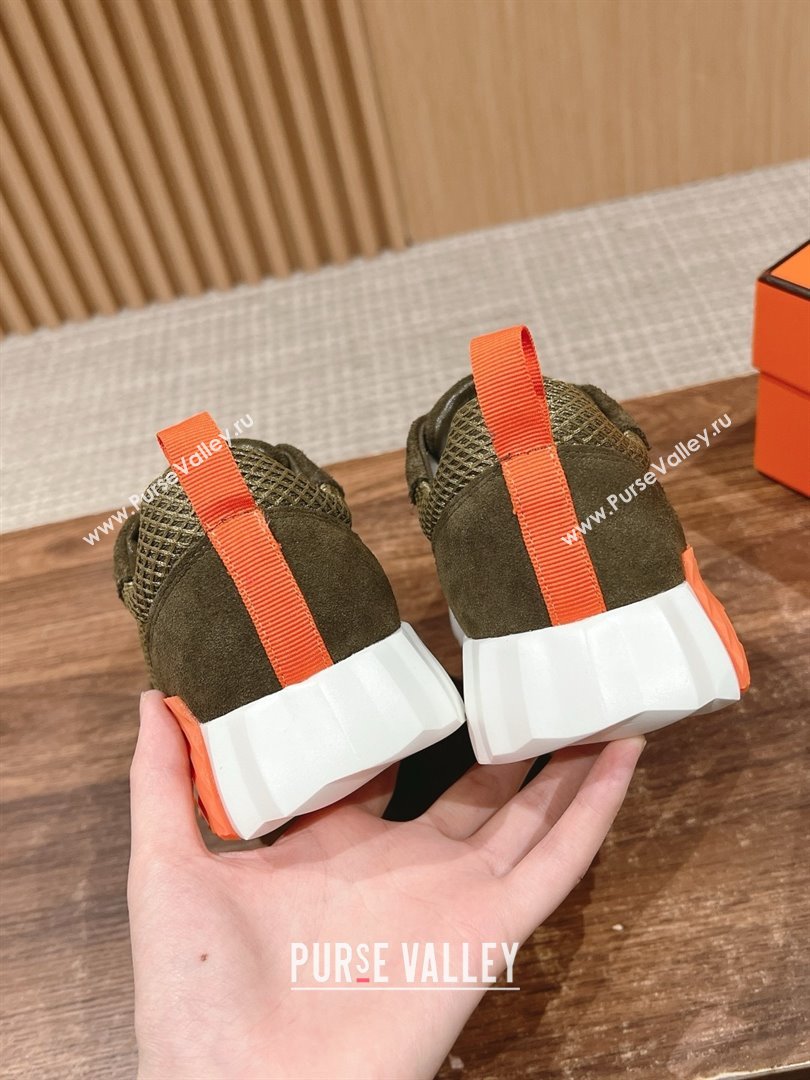 Hermes Bouncing Sneakers in Mesh and Suede Green/Orange 2025 (MD-25020802)