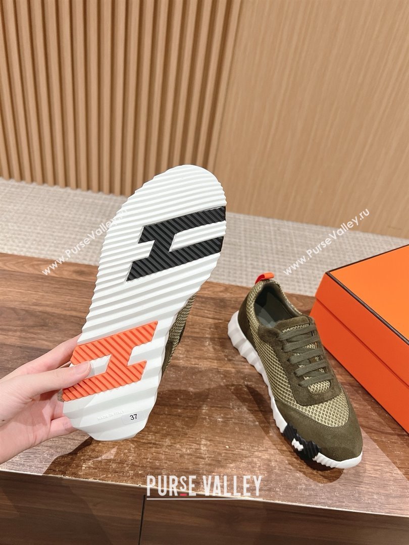 Hermes Bouncing Sneakers in Mesh and Suede Green/Orange 2025 (MD-25020802)