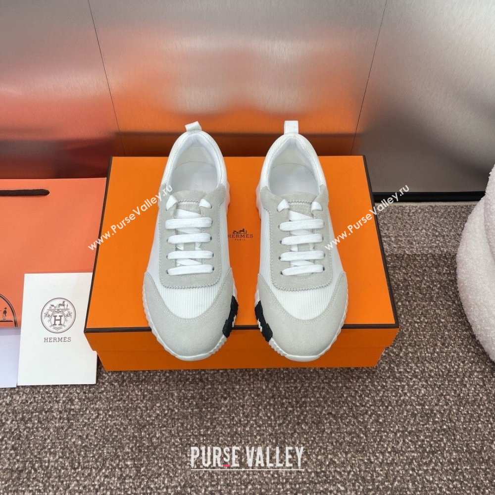 Hermes Bouncing Sneakers in Knit Fabric and Suede White/Camel 2025 (MD-25020801)