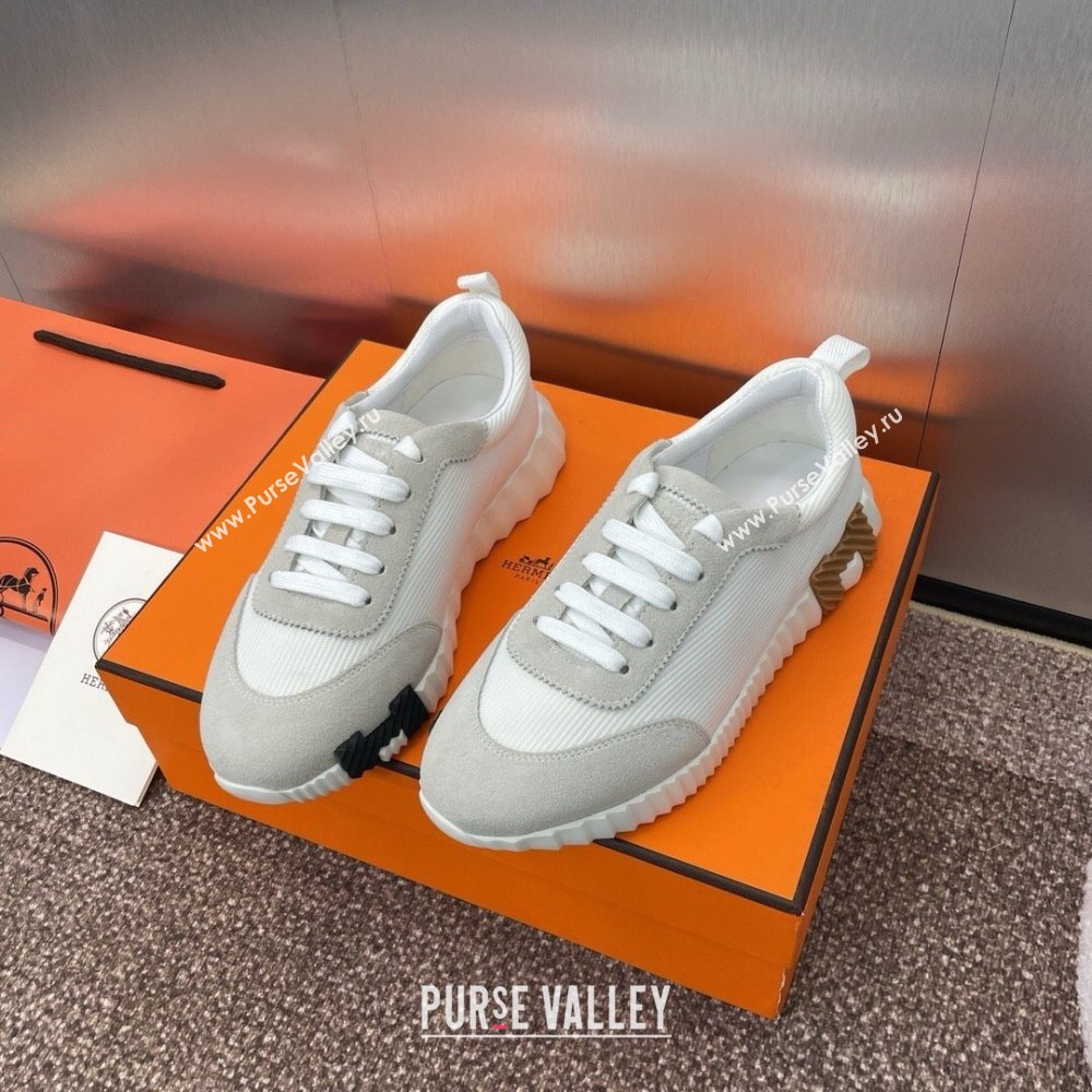 Hermes Bouncing Sneakers in Knit Fabric and Suede White/Camel 2025 (MD-25020801)