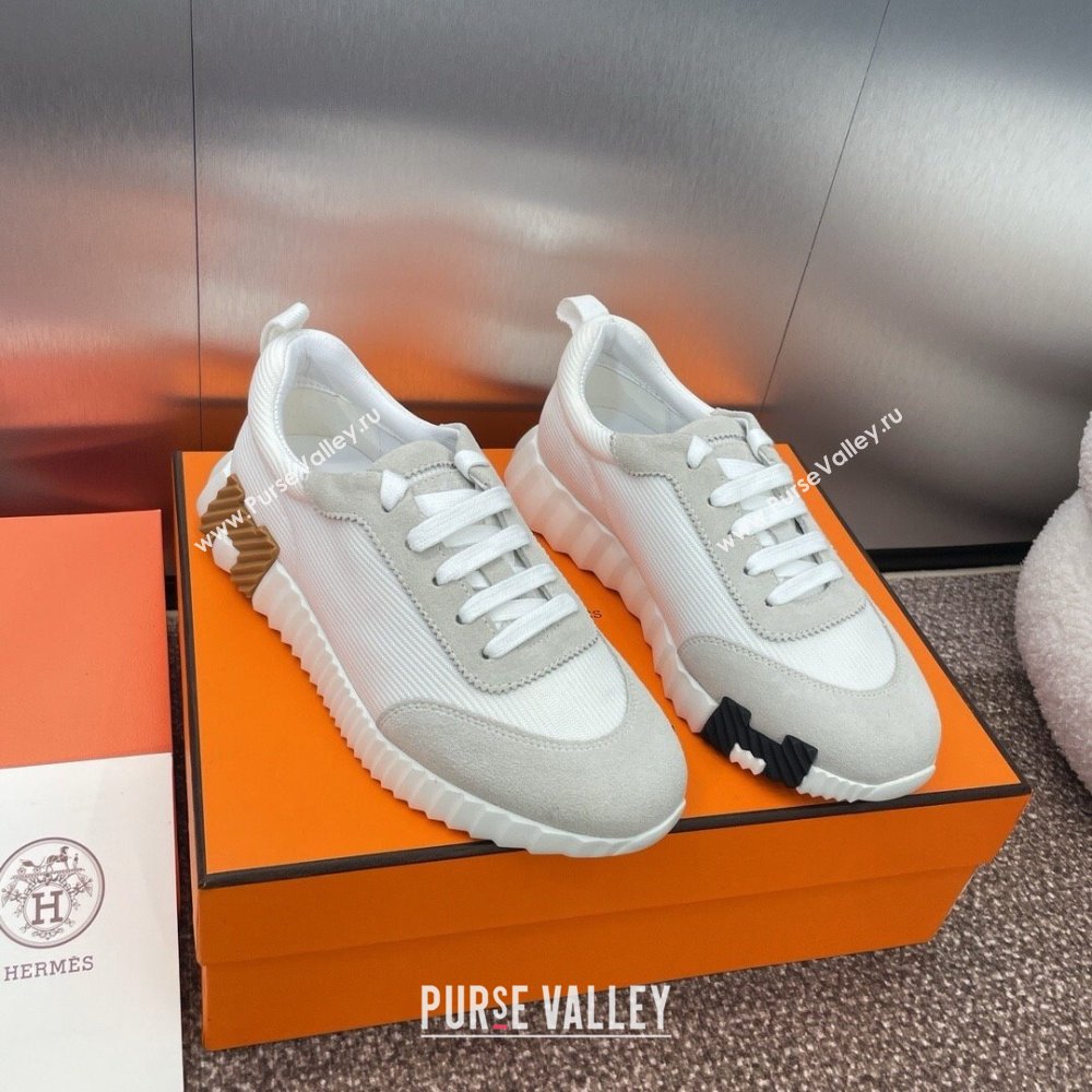 Hermes Bouncing Sneakers in Knit Fabric and Suede White/Camel 2025 (MD-25020801)