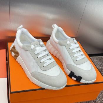 Hermes Bouncing Sneakers in Knit Fabric and Suede White/Camel 2025 (MD-25020801)