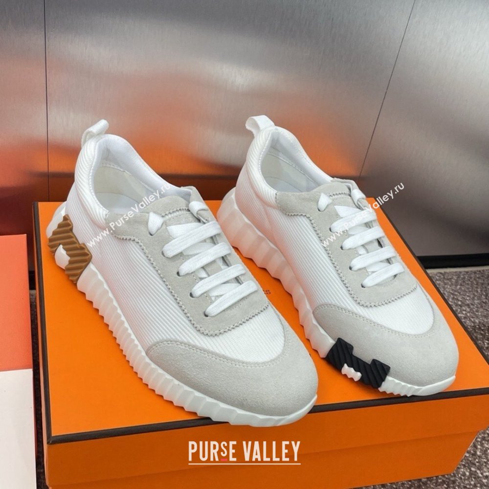 Hermes Bouncing Sneakers in Knit Fabric and Suede White/Camel 2025 (MD-25020801)