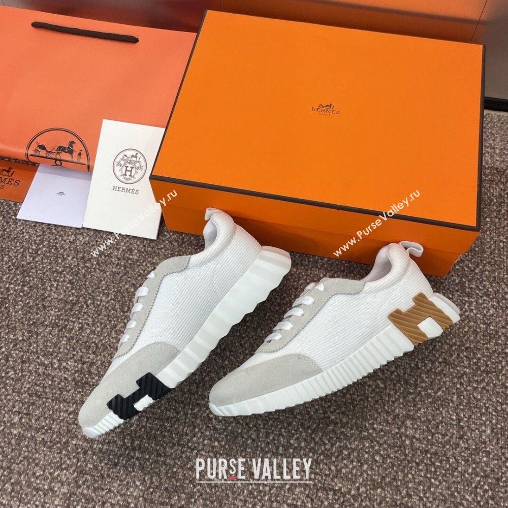Hermes Bouncing Sneakers in Knit Fabric and Suede White/Camel 2025 (MD-25020801)