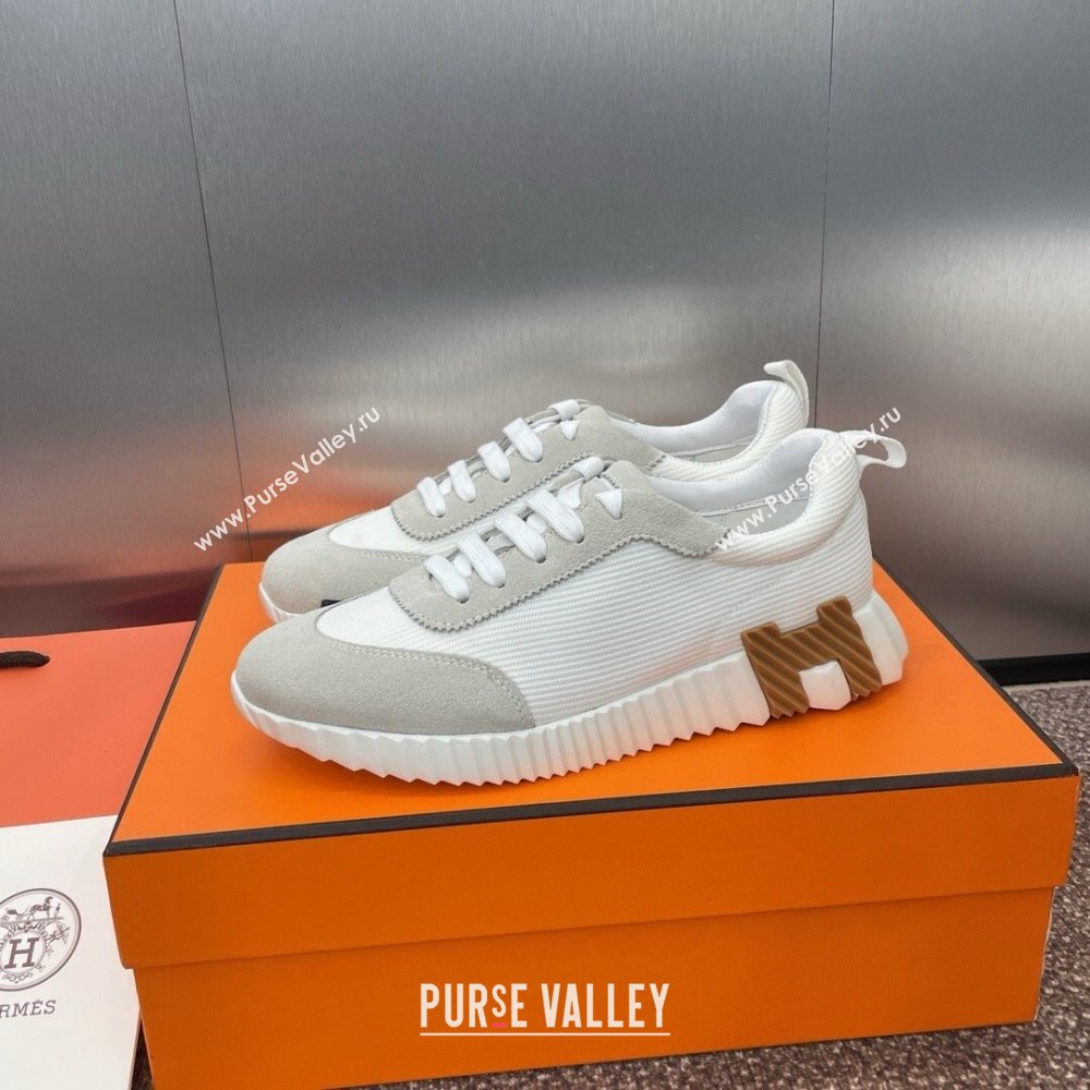 Hermes Bouncing Sneakers in Knit Fabric and Suede White/Camel 2025 (MD-25020801)