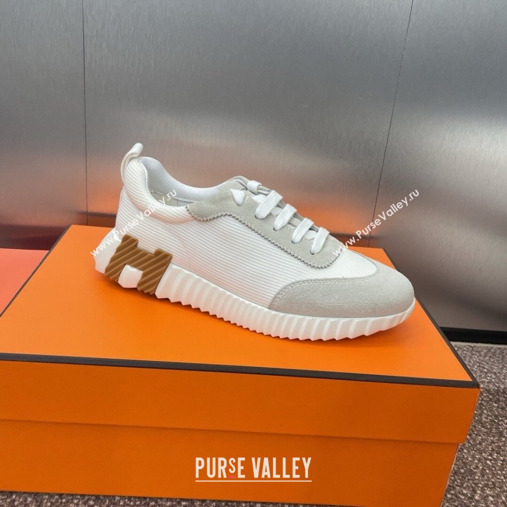 Hermes Bouncing Sneakers in Knit Fabric and Suede White/Camel 2025 (MD-25020801)