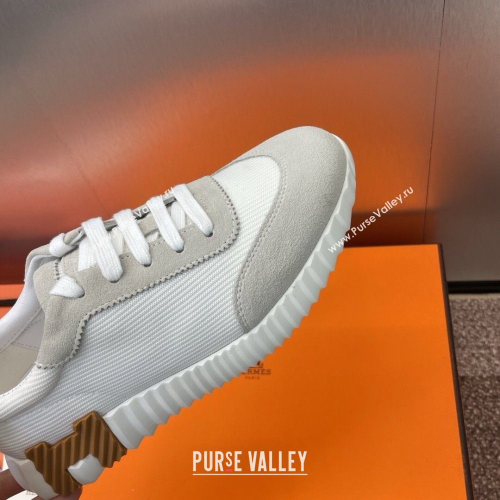 Hermes Bouncing Sneakers in Knit Fabric and Suede White/Camel 2025 (MD-25020801)