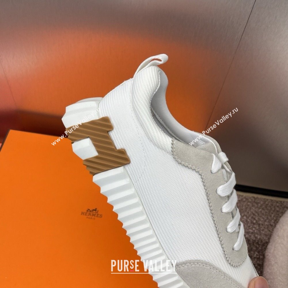 Hermes Bouncing Sneakers in Knit Fabric and Suede White/Camel 2025 (MD-25020801)