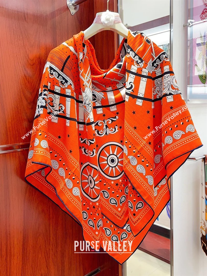 Hermes Cashmere Silk All Aboard！Sqaure Shawl Scarf 140cm H111820 Orange 2023 (A-23111820)