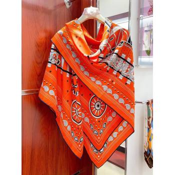 Hermes Cashmere Silk All Aboard！Sqaure Shawl Scarf 140cm H111820 Orange 2023 (A-23111820)