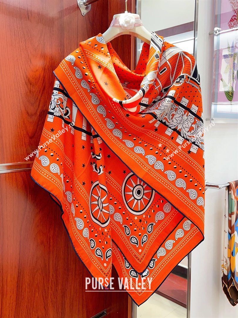 Hermes Cashmere Silk All Aboard！Sqaure Shawl Scarf 140cm H111820 Orange 2023 (A-23111820)