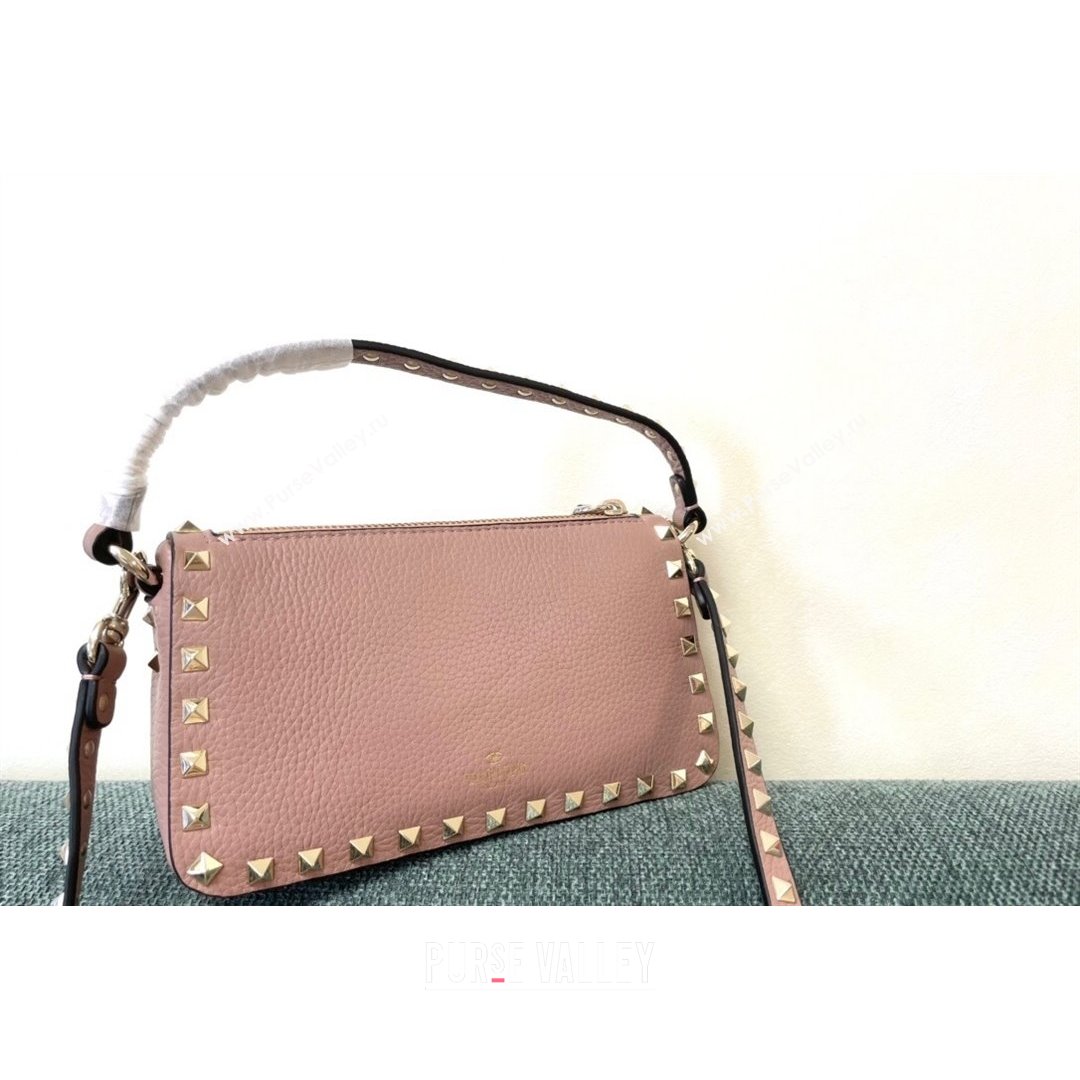 Valentino Small Rockstud Grainy Calfskin Crossbody Bag Light Pink 2021 5500 (JD-21090942)