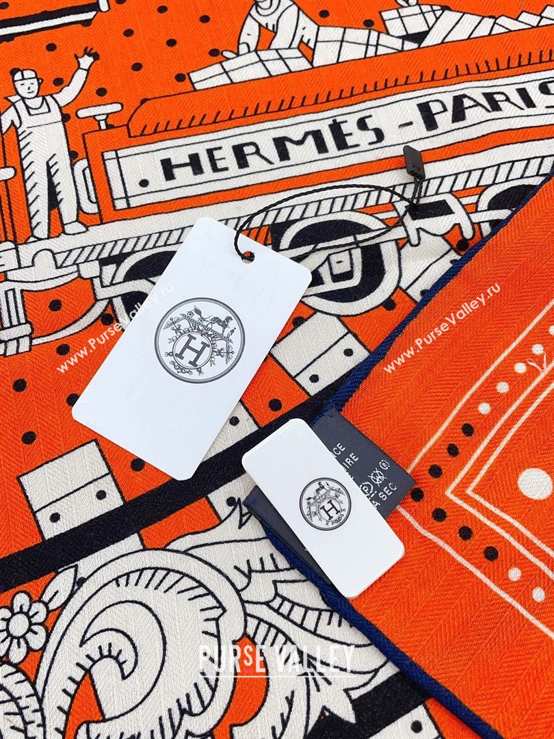 Hermes Cashmere Silk All Aboard！Sqaure Shawl Scarf 140cm H111820 Orange 2023 (A-23111820)