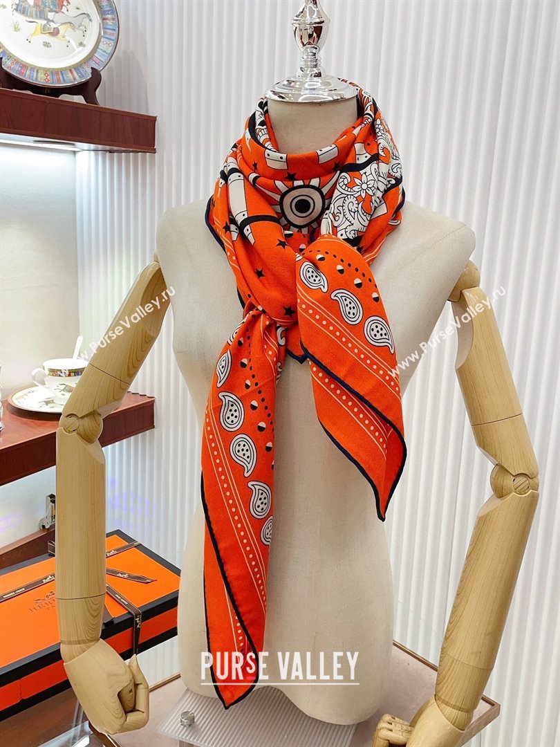 Hermes Cashmere Silk All Aboard！Sqaure Shawl Scarf 140cm H111820 Orange 2023 (A-23111820)