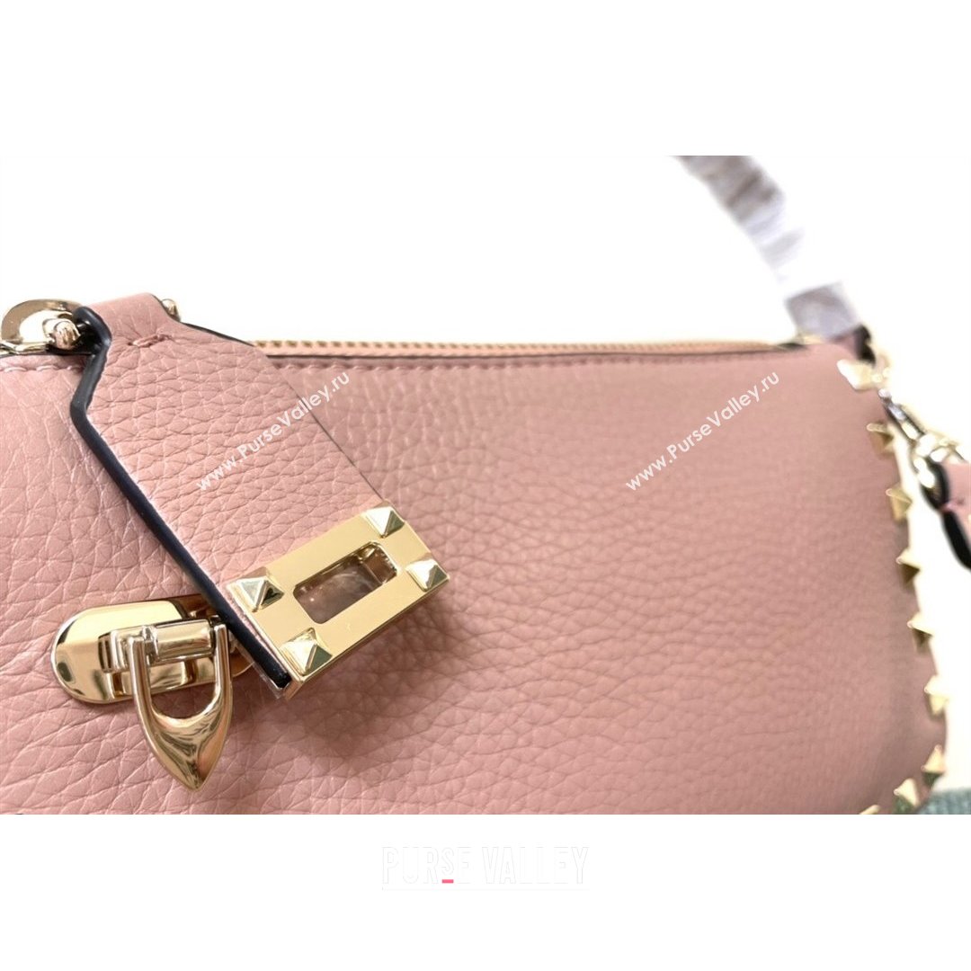 Valentino Small Rockstud Grainy Calfskin Crossbody Bag Light Pink 2021 5500 (JD-21090942)