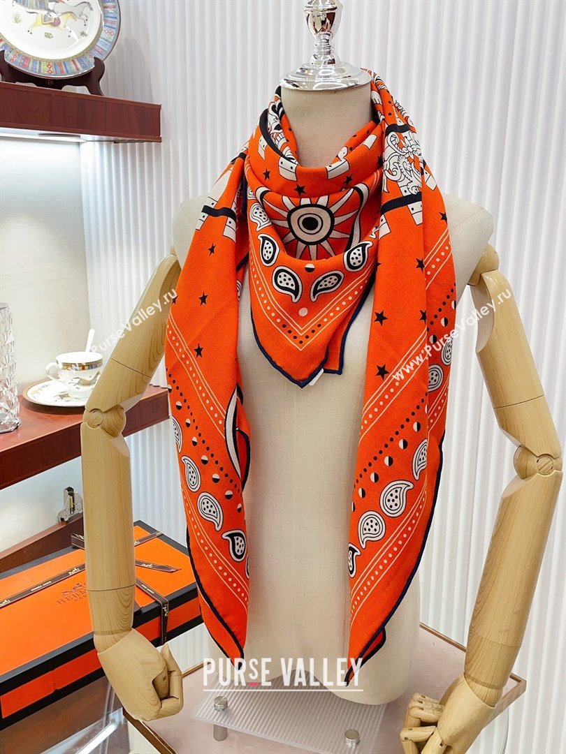 Hermes Cashmere Silk All Aboard！Sqaure Shawl Scarf 140cm H111820 Orange 2023 (A-23111820)