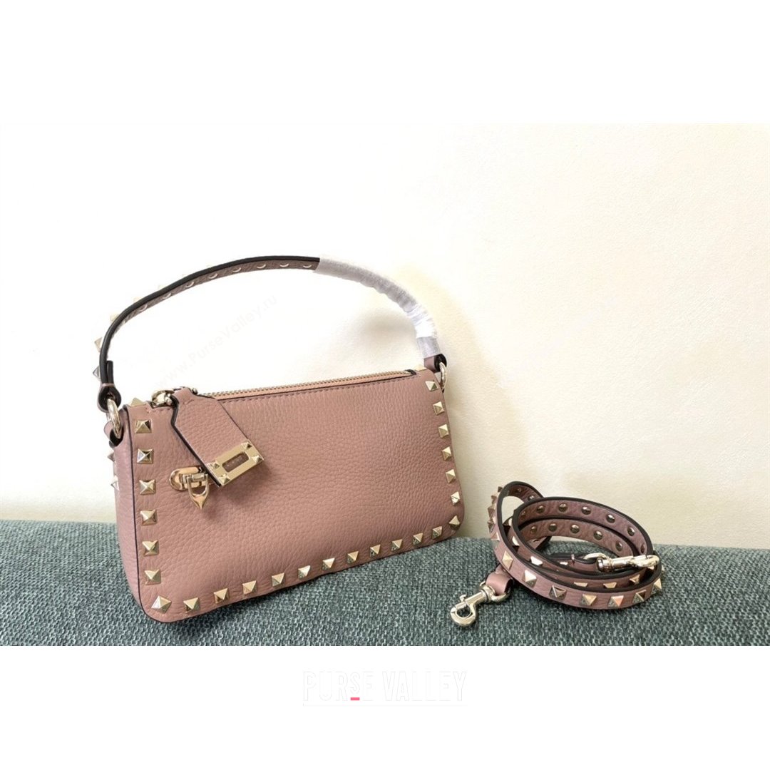 Valentino Small Rockstud Grainy Calfskin Crossbody Bag Light Pink 2021 5500 (JD-21090942)