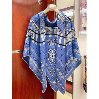 Hermes Cashmere Silk All Aboard！Sqaure Shawl Scarf 140cm H111822 Blue 2023 (A-23111822)