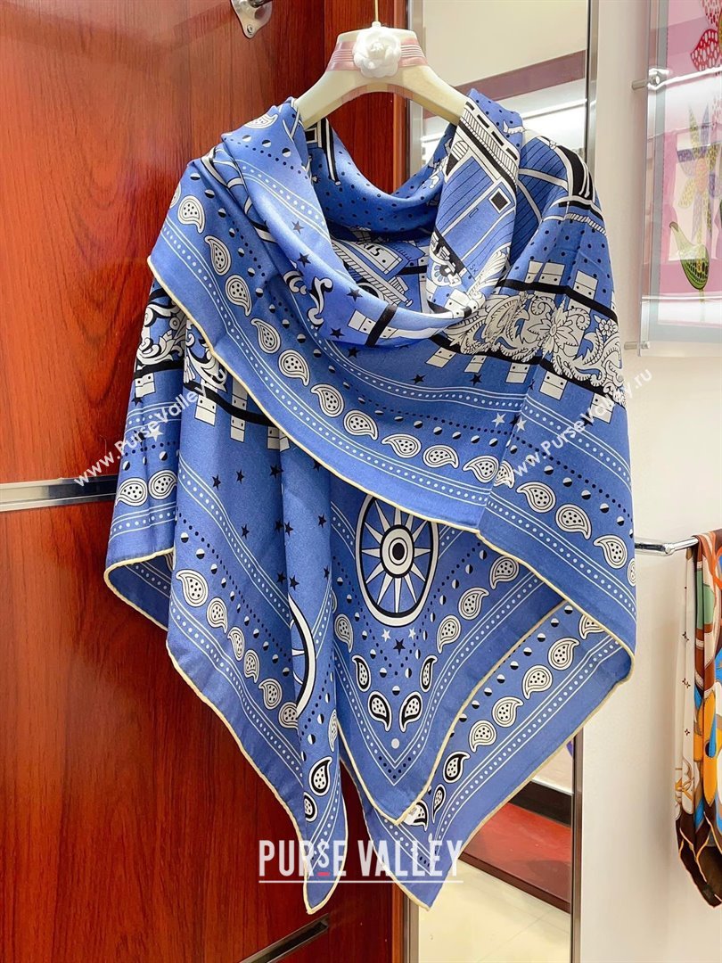 Hermes Cashmere Silk All Aboard！Sqaure Shawl Scarf 140cm H111822 Blue 2023 (A-23111822)