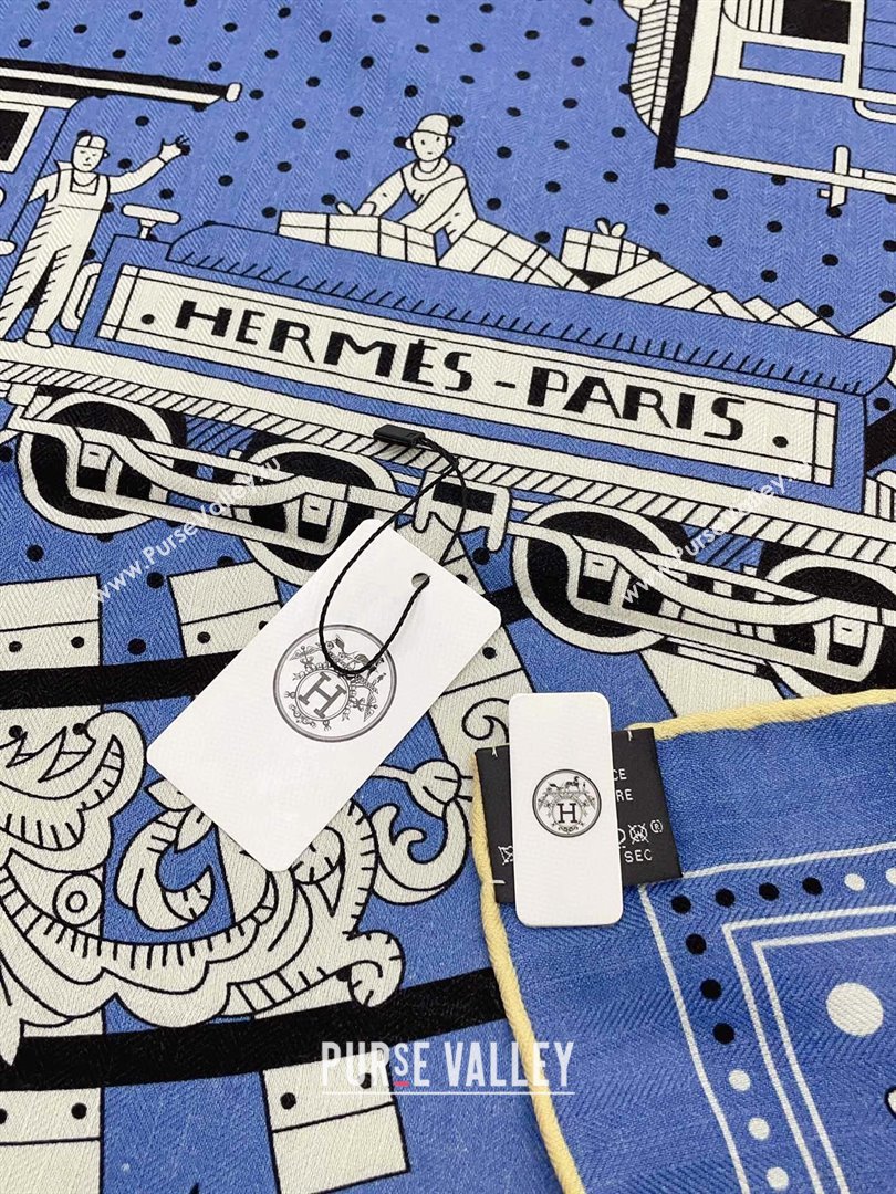 Hermes Cashmere Silk All Aboard！Sqaure Shawl Scarf 140cm H111822 Blue 2023 (A-23111822)