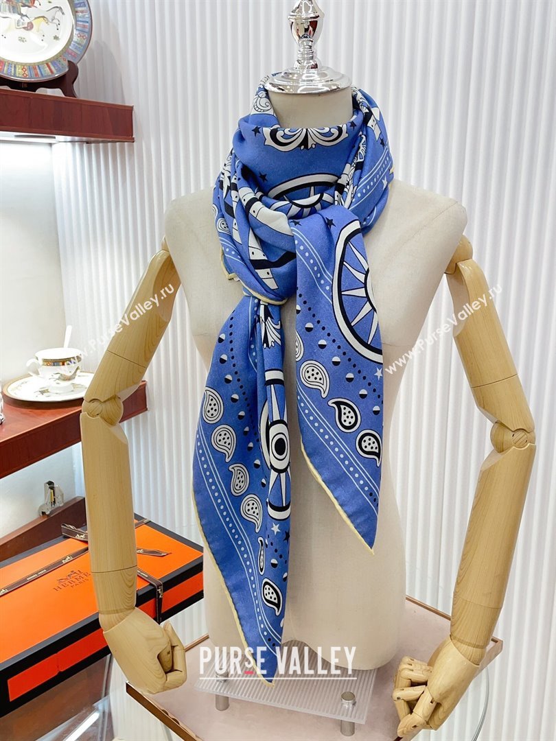 Hermes Cashmere Silk All Aboard！Sqaure Shawl Scarf 140cm H111822 Blue 2023 (A-23111822)