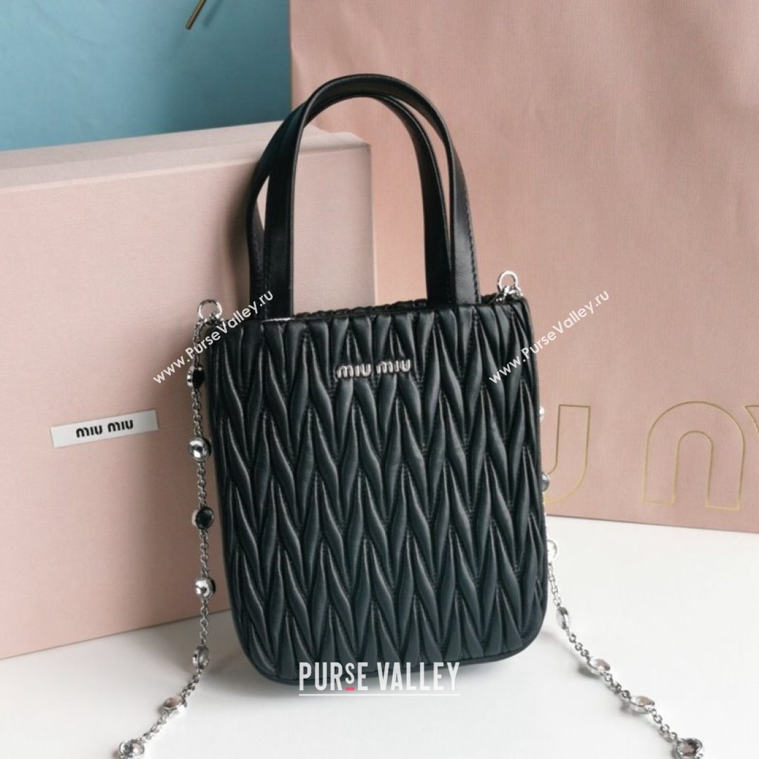 Miu Miu Matelasse Nappa Lambskin Mini Tote Bag 5BA220 Black 2021 (JD-21091010)