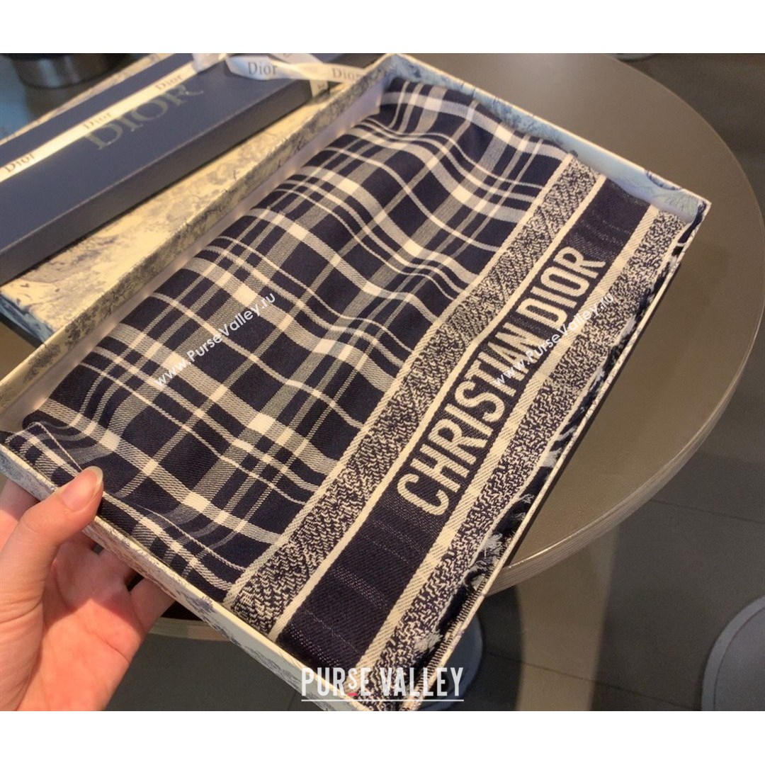 Dior Check Cashmere Scarf 70x200cm Blue 2021 (A-21081824)