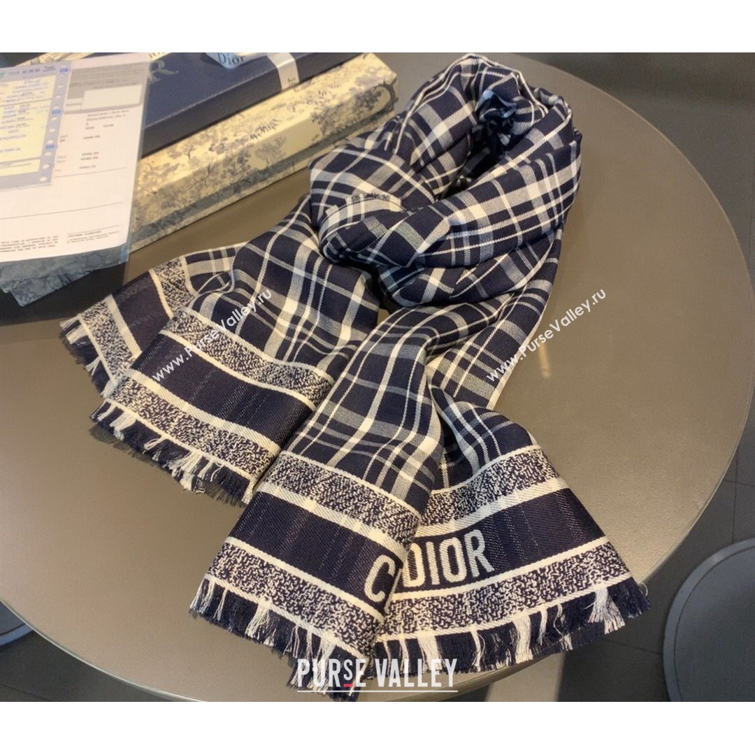 Dior Check Cashmere Scarf 70x200cm Blue 2021 (A-21081824)